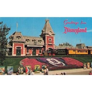 vintage handwritten disneyland depot sante fe train postcard 1977 main street CA